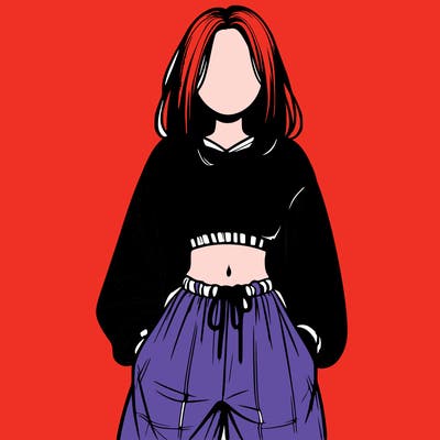 realistic girl faceless with baggy pants and a crop top