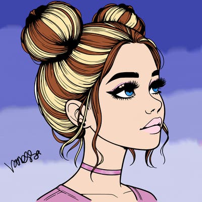 realistic girl with buns on the top of her head