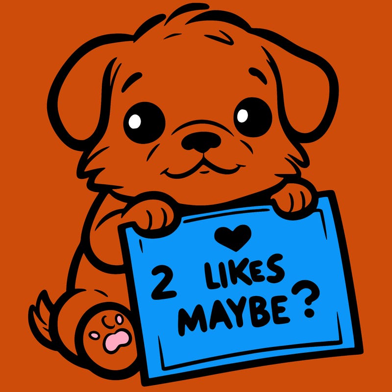 a puppy holding a sign that says 2 likes maybe?