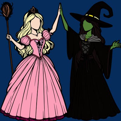 detailed realistic split of a princess and a witch