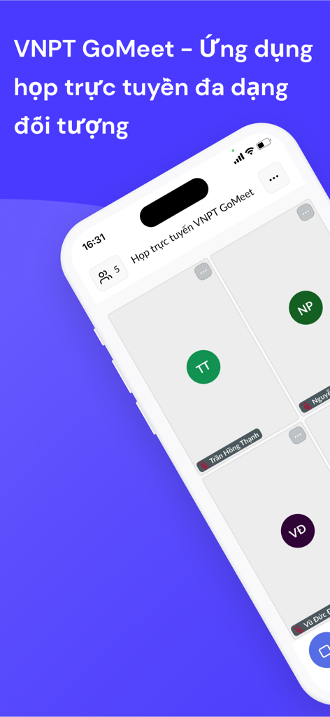 VNPT GoMeet V3 - Mobile interface of VNPT GoMeet V3 showing a video conference with several participants