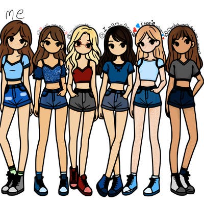 a group of girls wearing crop tops and shorts