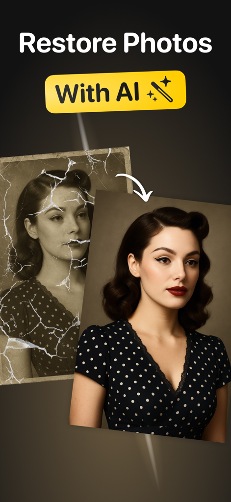 AI Restore Photo - Unblur - Before and after comparison of a damaged vintage photo restored with AI