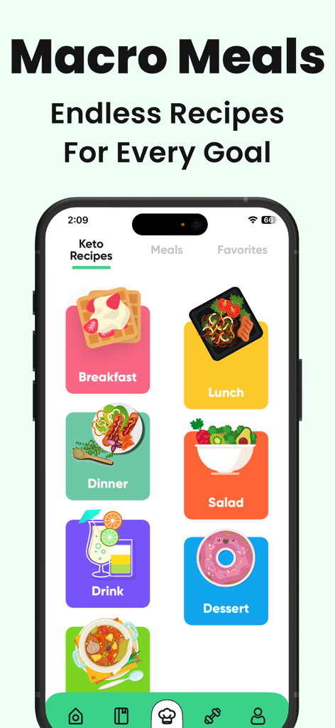 Keto Diet App : Food Tracker - Keto diet app screen showing various recipe categories for breakfast lunch and dinner
