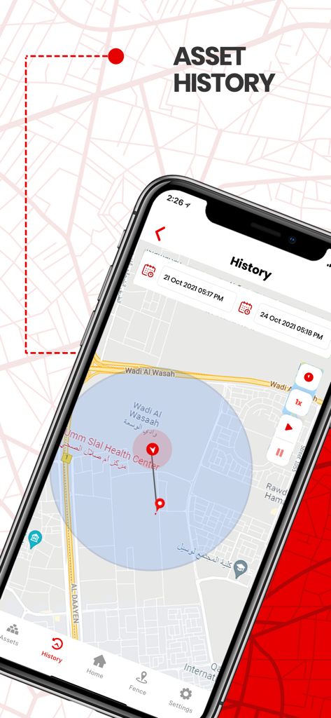 Vodafone Smart Tracker - App Vodafone Smart Tracker che mostra il percorso della posizione storica di un asset su una mappa
