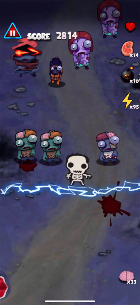 Zombie Smasher Puzzle - Gameplay screen of Zombie Smasher Puzzle with cartoon zombies and power-up icons