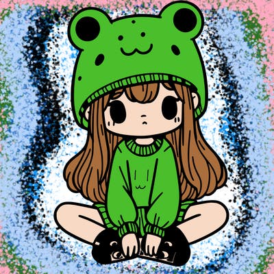 a girl wearing a frog hat and some frog socks