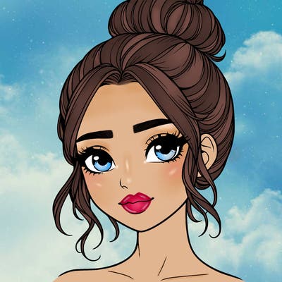 realistic pretty girl with hair in bun