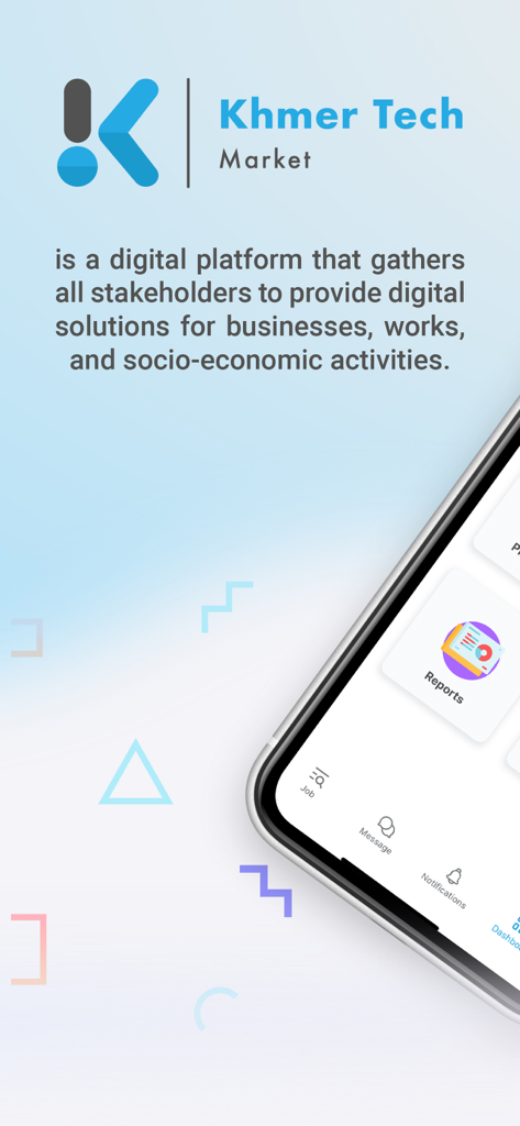 Khmer Tech Market - Khmer Tech Market app intro showing its logo and mission as a digital platform for business solutions
