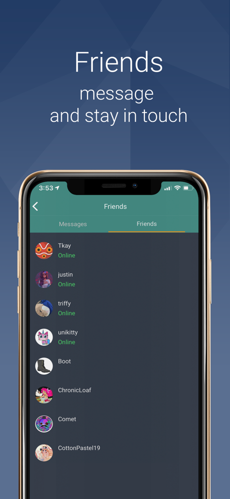 Kast - Watch Together - Kast app friends list screen showing online friends and messaging options