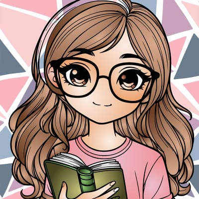 cute realistic teen girl with glasses and a book