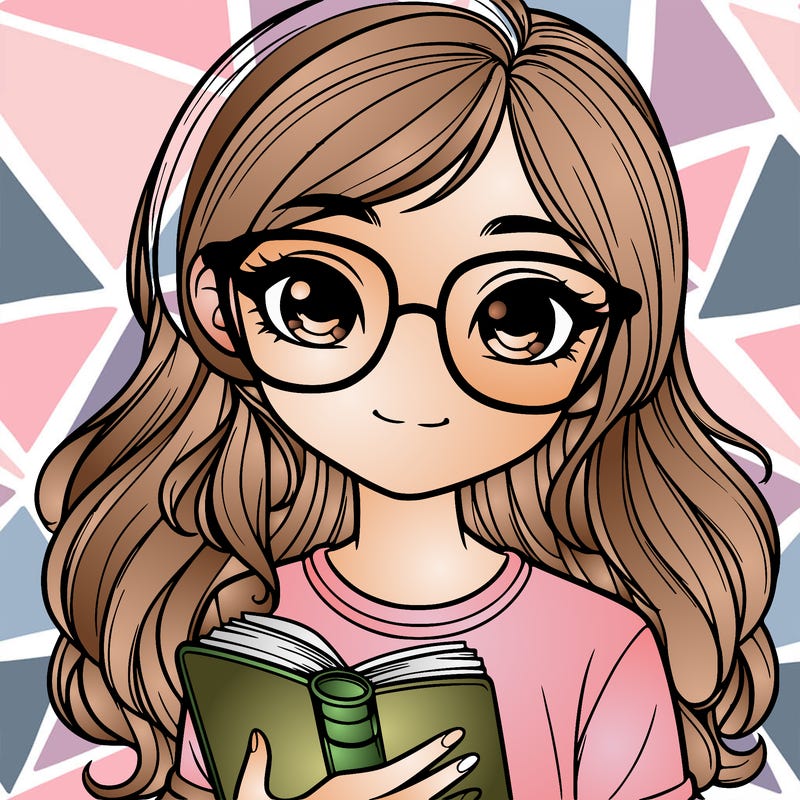 cute realistic teen girl with glasses and a book