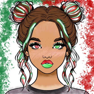 realistic girl with two buns in hair and lips