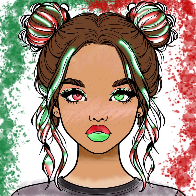 realistic girl with two buns in hair and lips