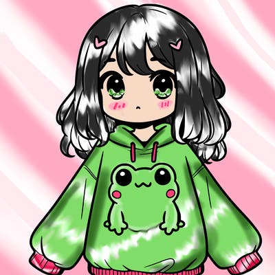 girl wearing frogging sweatshirt