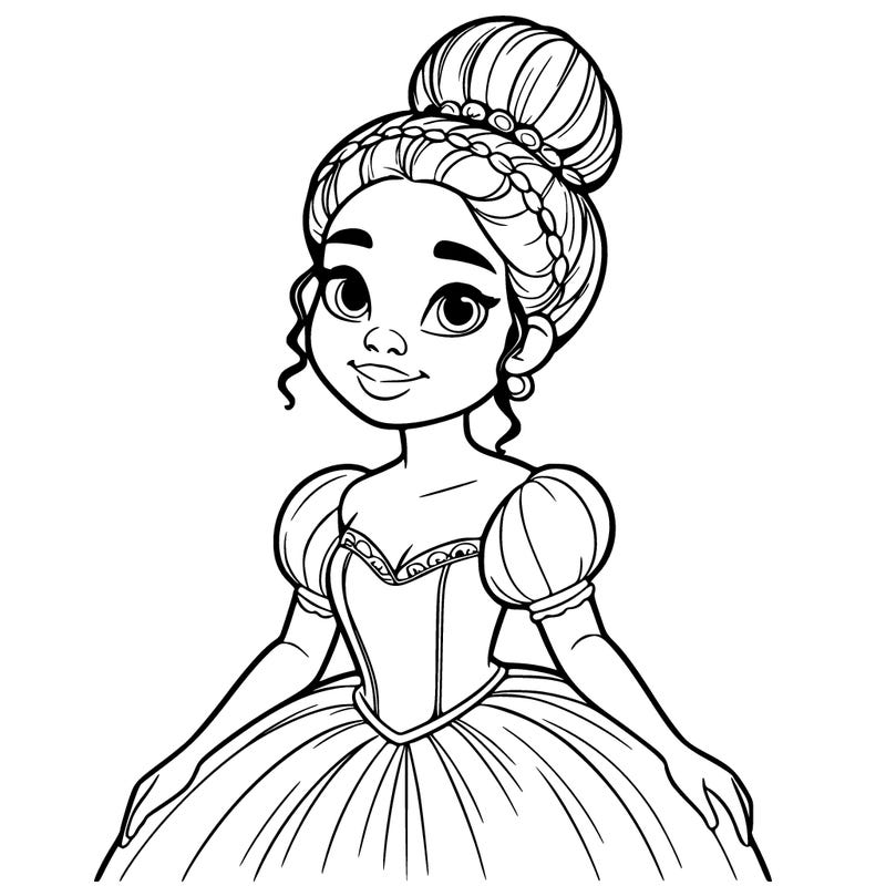 a single african american woman with a bun and a realistic fairy tale dress