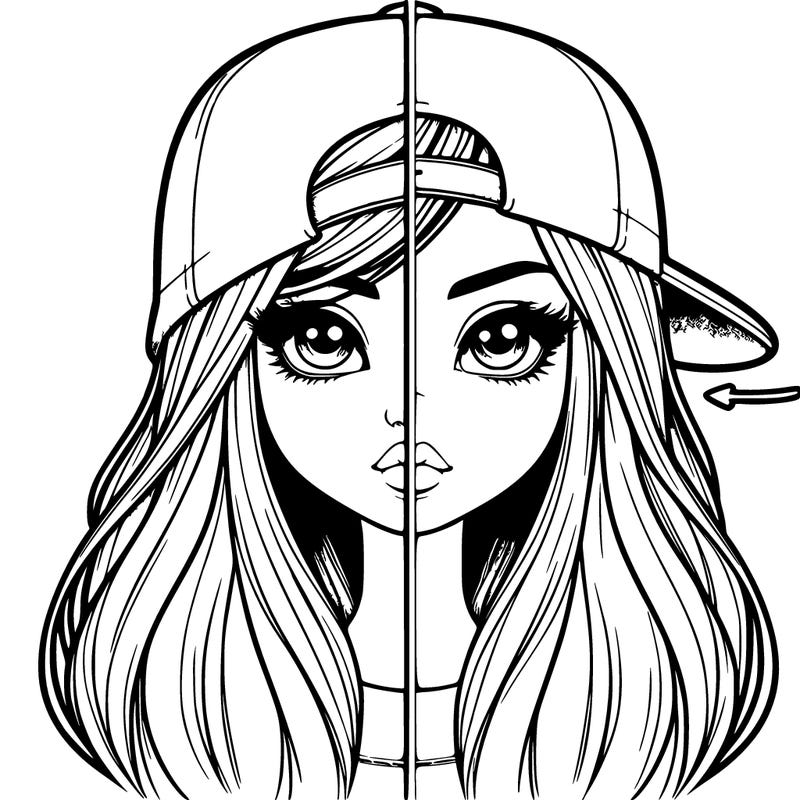 realistic girl with cap split