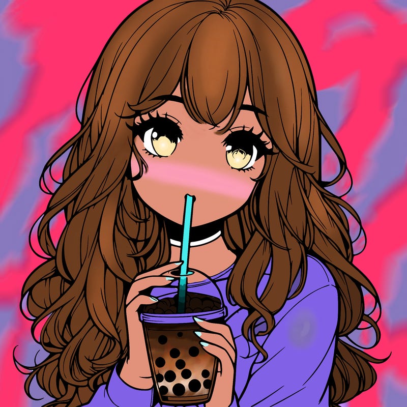 realistic girl drink a boba
