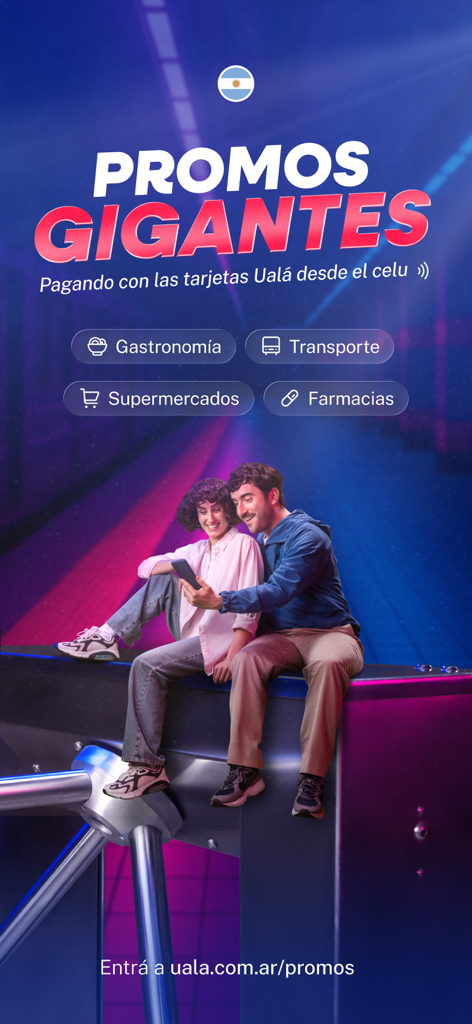 Promotion screen of Uala app in Argentina highlighting rewards for daily expenses like food and transport