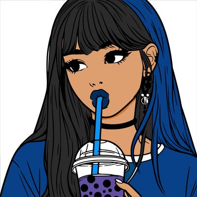 aesthetic realistic girl drinking boba