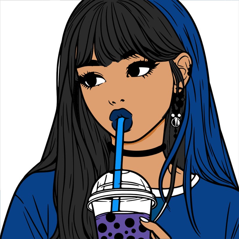 aesthetic realistic girl drinking boba