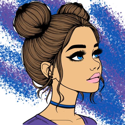 realistic girl with buns on the top of her head