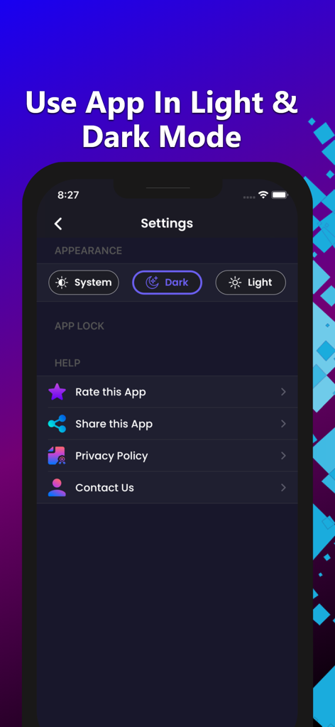 InstaSave : IG Reels Stories - InstaSave app settings screen showing appearance options for light and dark mode