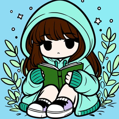 girl in oversized hoodie reading a book