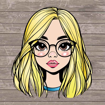 realistic girl with her hair down and glasses  and a nose