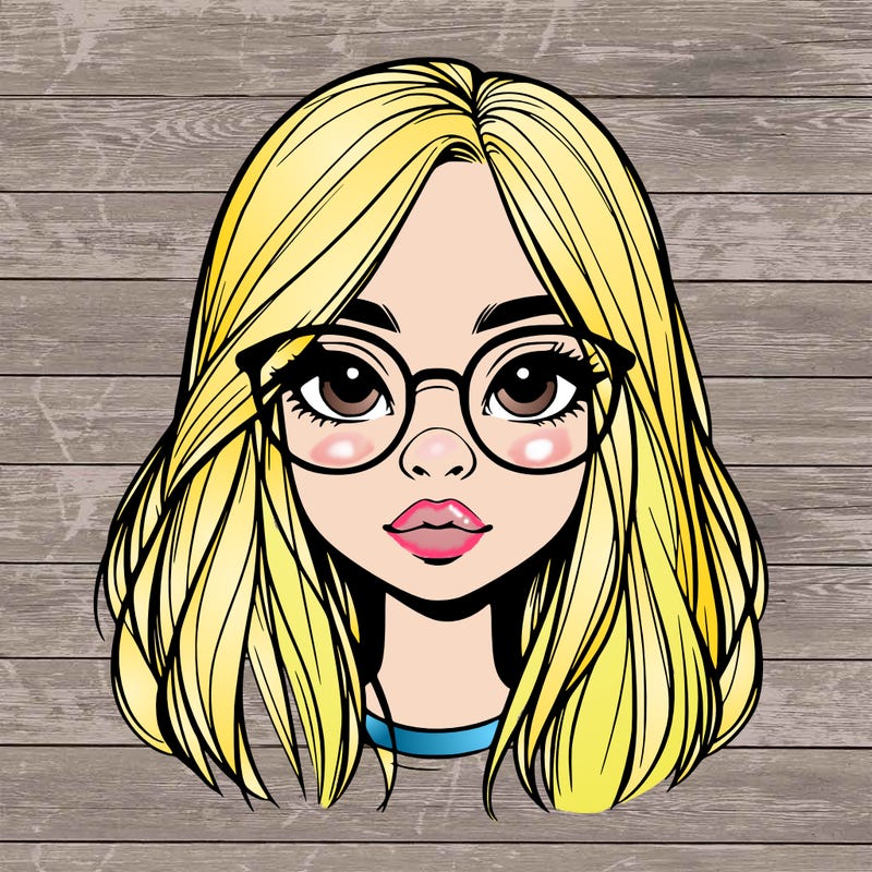 realistic girl with her hair down and glasses  and a nose