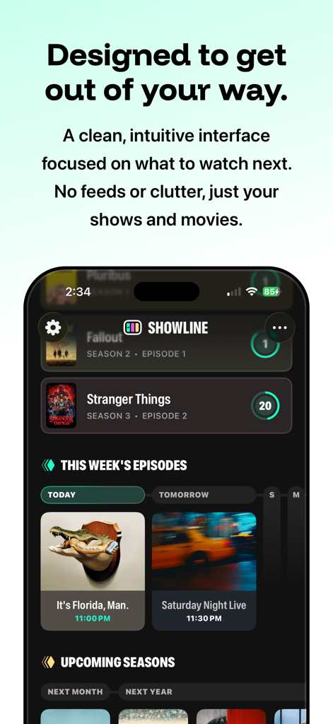 Showline: TV & Movie Tracker - Showline app interface displaying a clean and intuitive TV show and movie tracker watchlist