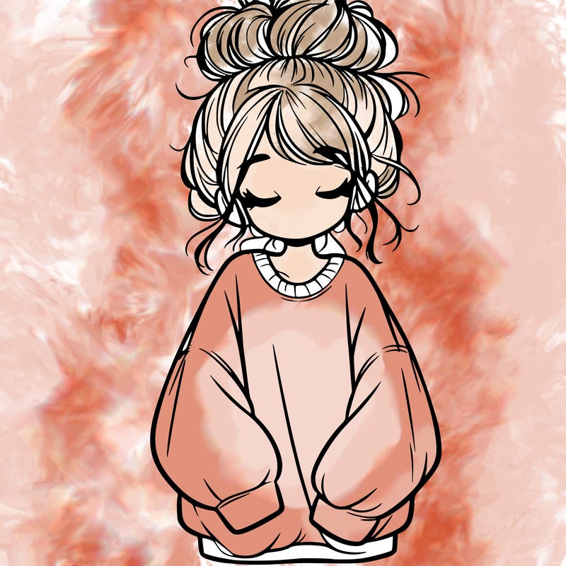 girl with baggy sweatshirt and messy bun