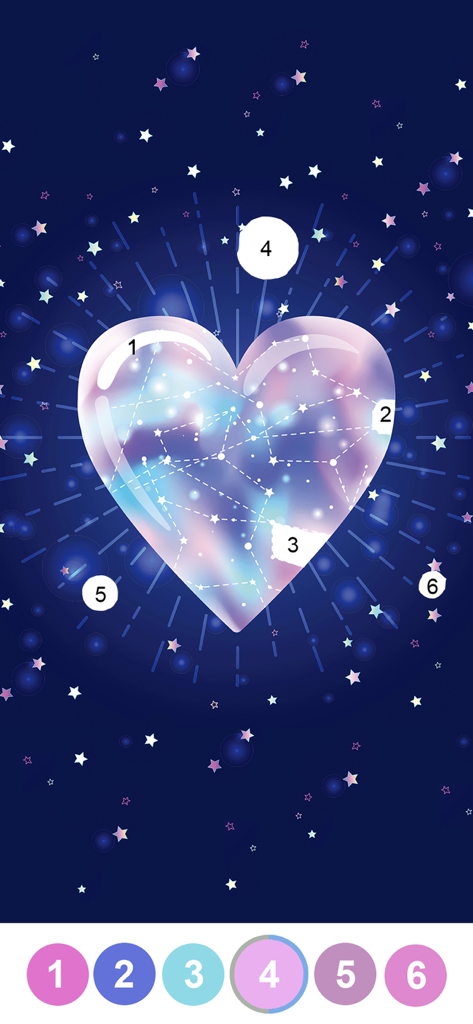 Fancy Color - Paint by Number - Pagina da colorare a tema cuore cosmico dipingi per numero con un motivo galattico