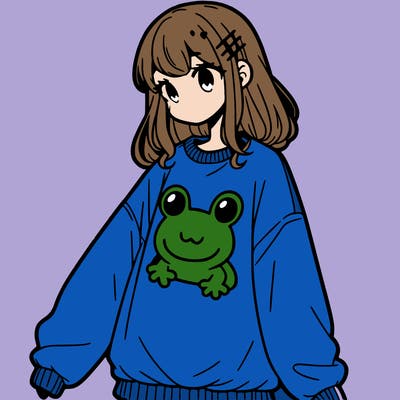 girl wearing frogging sweatshirt