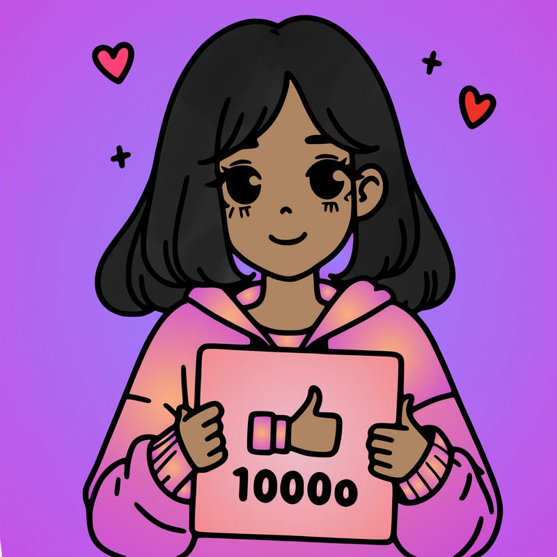 a girl with a sign saying 1000 likes
