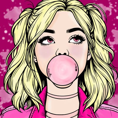 realististic girl blowing bubble -gum