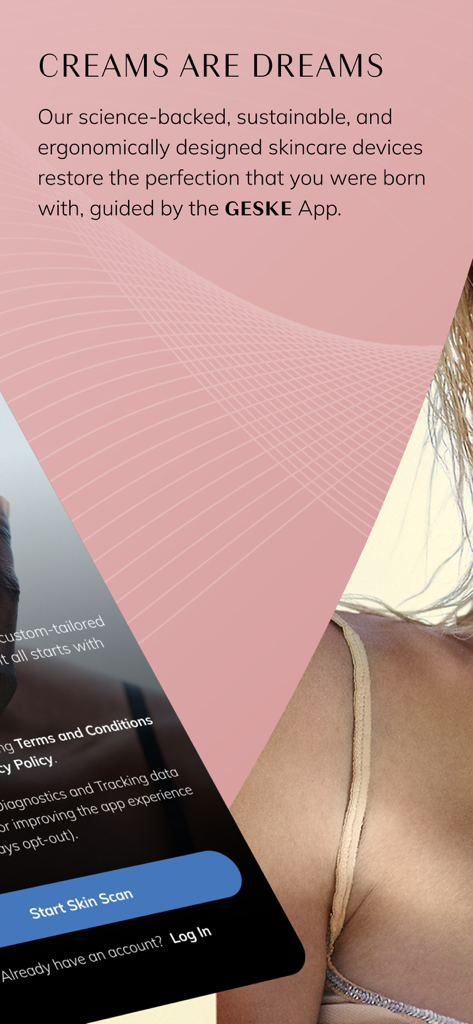 GESKE: German Beauty Tech - GESKE German Beauty Tech app introduction screen with a button to start a skin scan