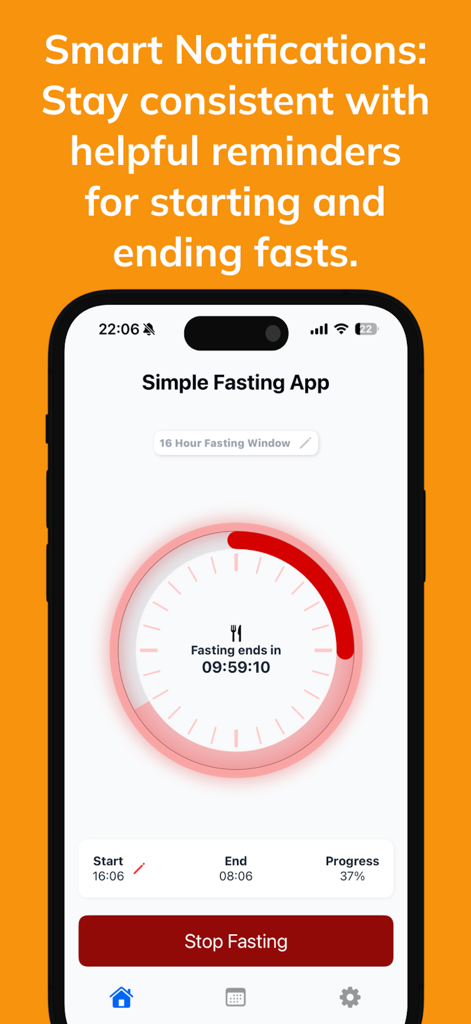 Simple Fasting App - Fasting countdown timer and smart notification feature on the Simple Fasting App interface
