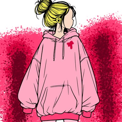 realistic girl with a oversized sweatshirt on and a bun