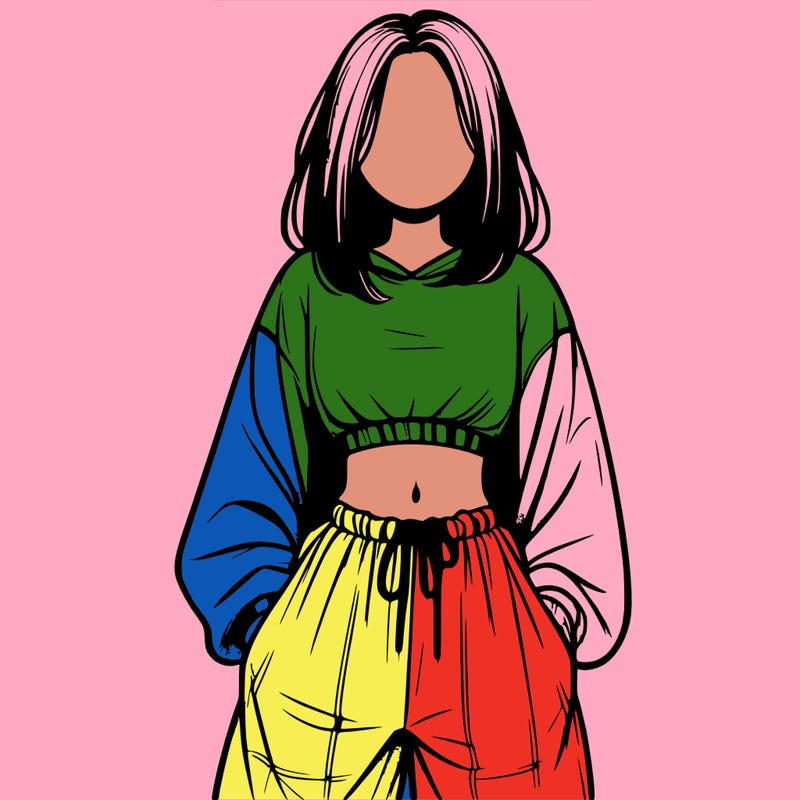 realistic girl faceless with baggy pants and a crop top
