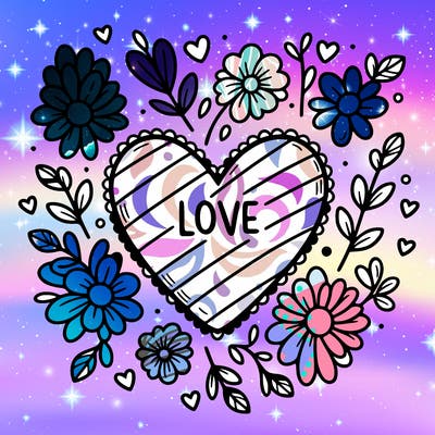 love heart with flowers around it