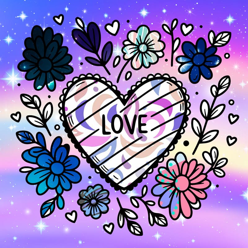 love heart with flowers around it