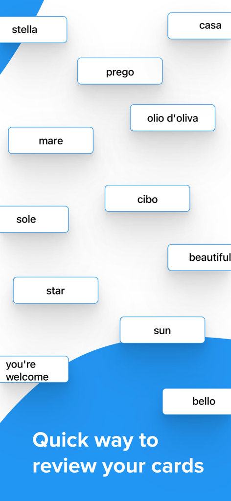 Flashcards World - AI Cards - Matching game screen for quick flashcard review featuring Italian and English vocabulary