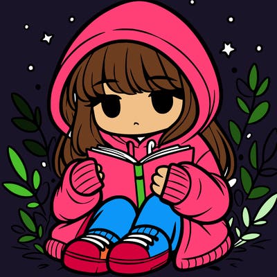 girl in oversized hoodie reading a book