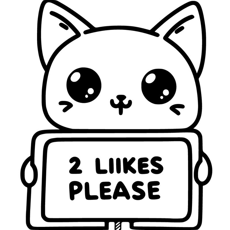cat holding a sign that says 2 likes please