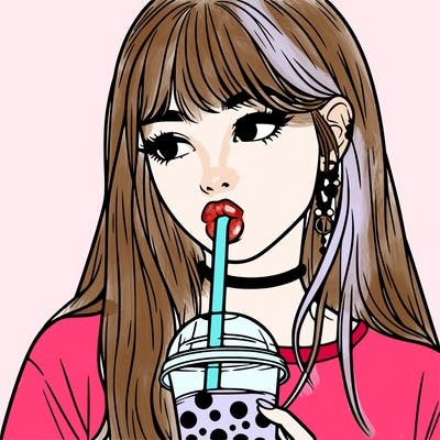 aesthetic realistic girl drinking boba