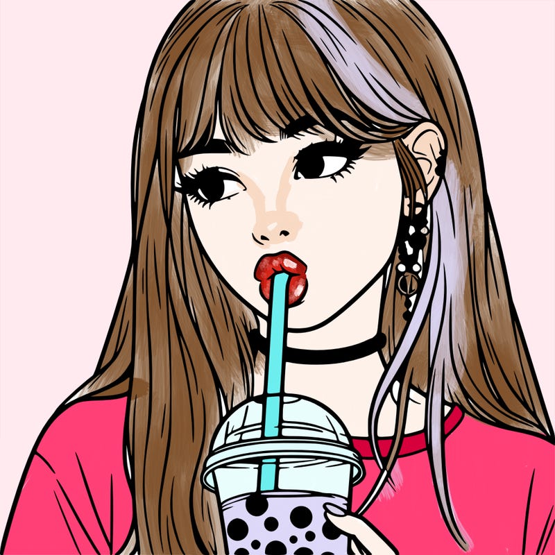 aesthetic realistic girl drinking boba