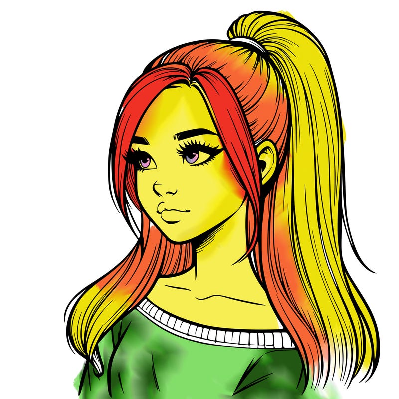 realistic girl with a high ponytail