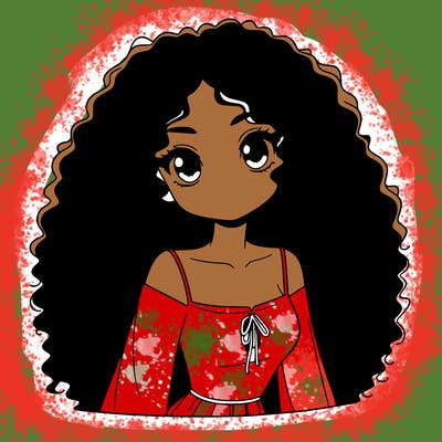 a black anime girl with long afro hair