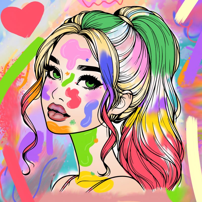 realistic girl with a ponytail on her hair and lips